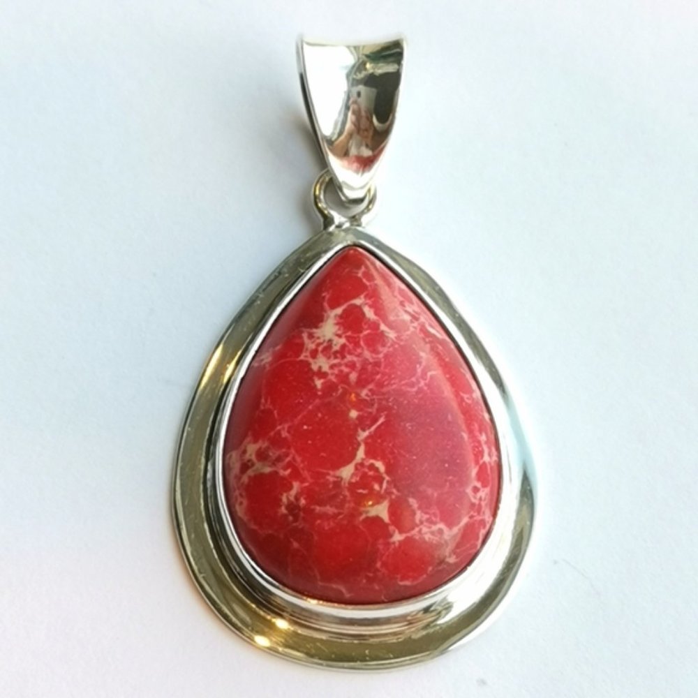 Sterling Silver Red Jasper drop pendant / necklace